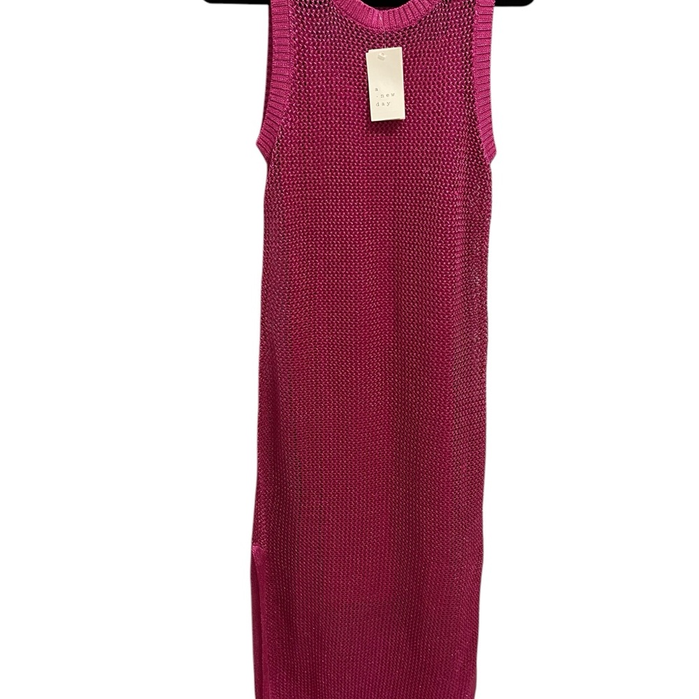 Women's Openwork Midi knit Tank Dress - A New Day Pink small NWT - Picture 2 of 6